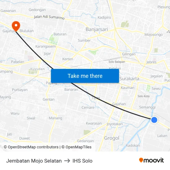 Jembatan Mojo Selatan to IHS Solo map