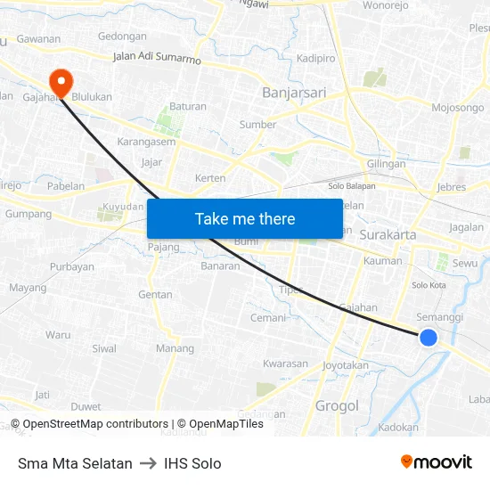 Sma Mta Selatan to IHS Solo map