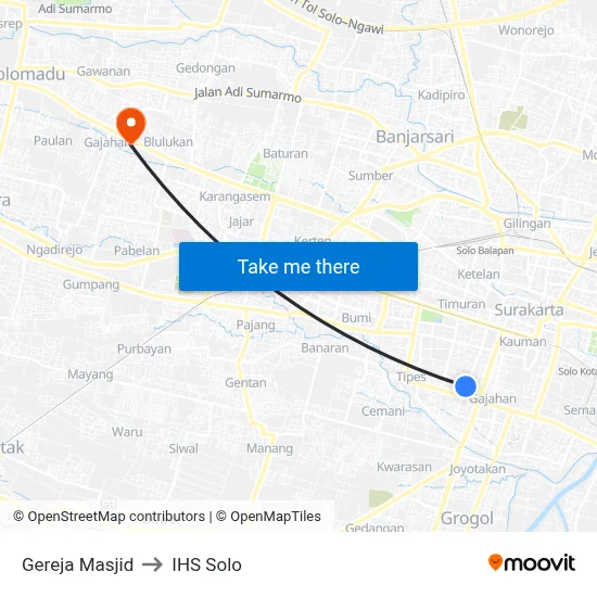 Gereja Masjid to IHS Solo map