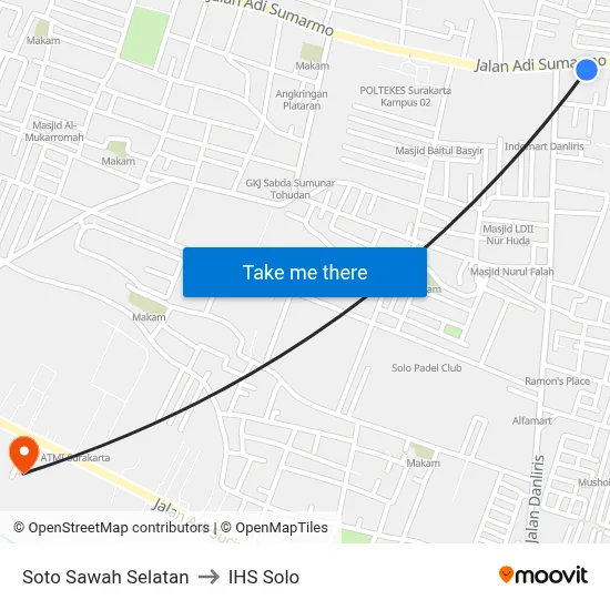 Soto Sawah Selatan to IHS Solo map