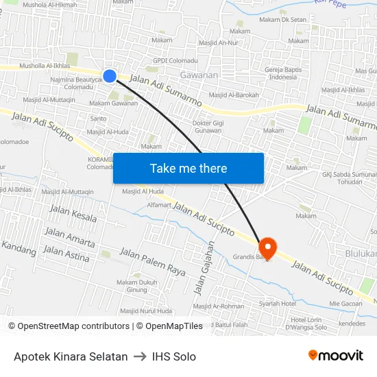 Apotek Kinara Selatan to IHS Solo map