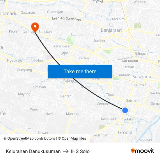 Kelurahan Danukusuman to IHS Solo map