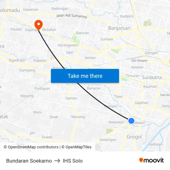 Bundaran Soekarno to IHS Solo map