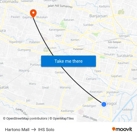 Hartono Mall to IHS Solo map