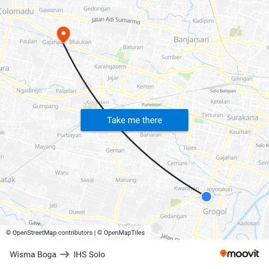 Wisma Boga to IHS Solo map