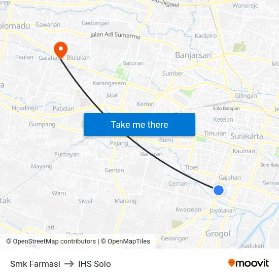 Smk Farmasi to IHS Solo map