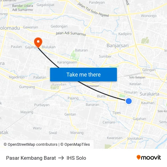 Pasar Kembang Barat to IHS Solo map