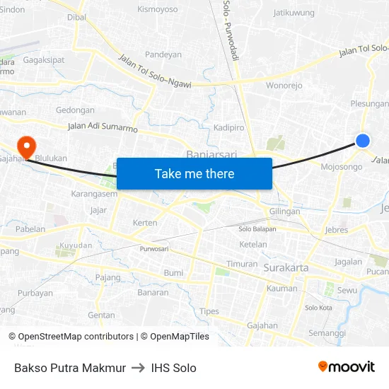 Bakso Putra Makmur to IHS Solo map