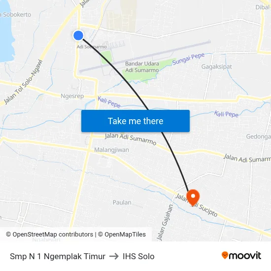 Smp N 1 Ngemplak Timur to IHS Solo map
