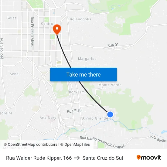 Rua Walder Rude Kipper, 166 to Santa Cruz do Sul map