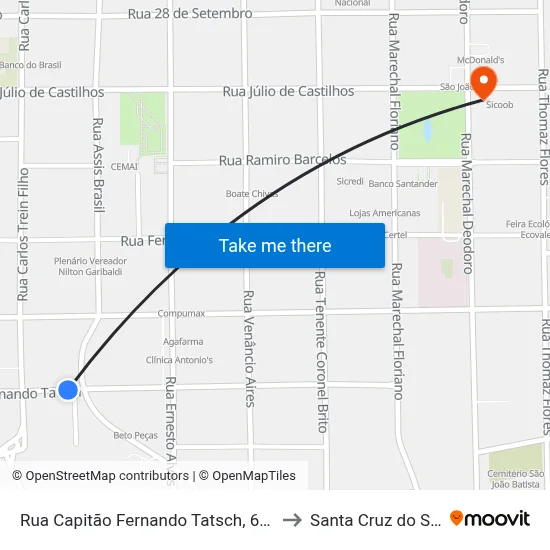 Rua Capitão Fernando Tatsch, 699 to Santa Cruz do Sul map