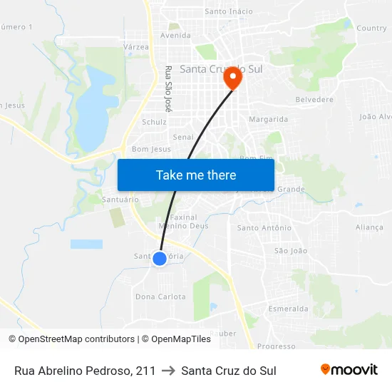 Rua Abrelino Pedroso, 211 to Santa Cruz do Sul map