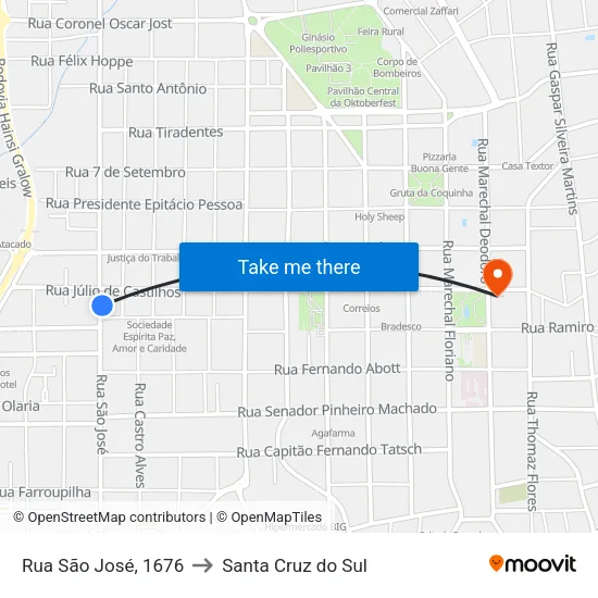 Rua São José, 1676 to Santa Cruz do Sul map
