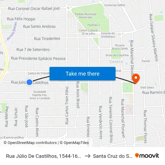 Rua Júlio De Castilhos, 1544-1634 to Santa Cruz do Sul map