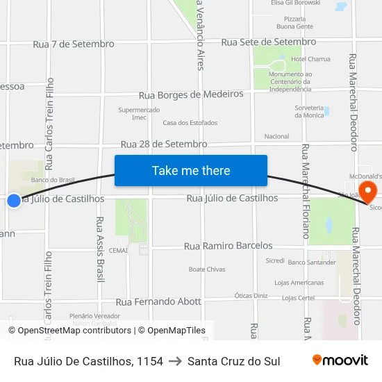 Rua Júlio De Castilhos, 1154 to Santa Cruz do Sul map