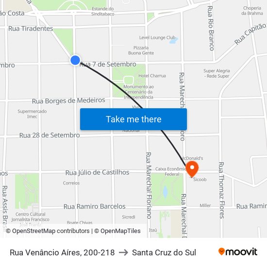Rua Venâncio Aíres, 200-218 to Santa Cruz do Sul map
