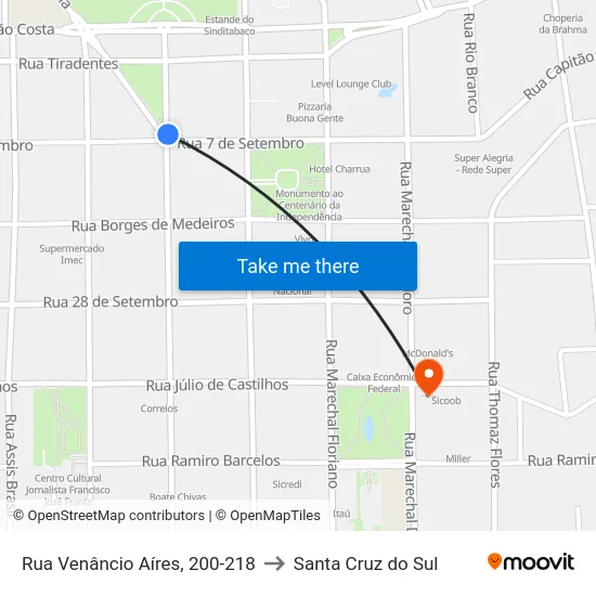 Rua Venâncio Aíres, 200-218 to Santa Cruz do Sul map