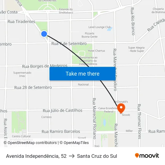 Avenida Independência, 52 to Santa Cruz do Sul map