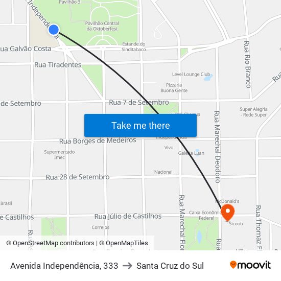 Avenida Independência, 333 to Santa Cruz do Sul map