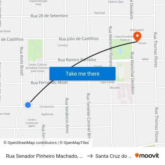 Rua Senador Pinheiro Machado, 1171 to Santa Cruz do Sul map