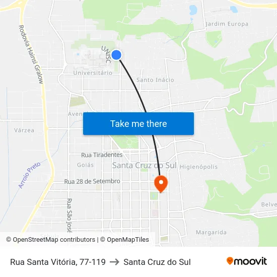 Rua Santa Vitória, 77-119 to Santa Cruz do Sul map