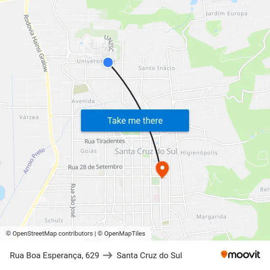 Rua Boa Esperança, 629 to Santa Cruz do Sul map