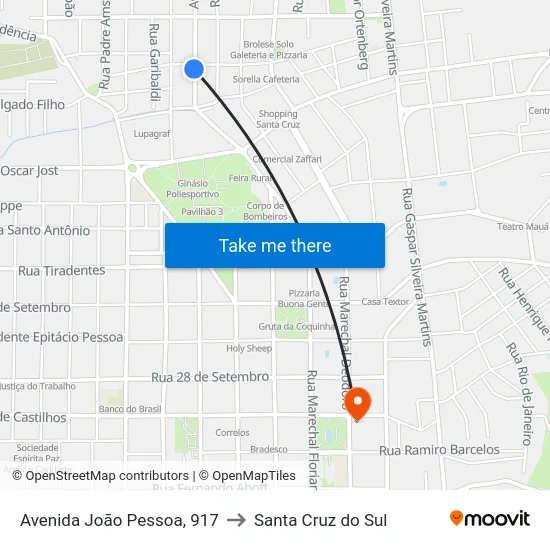 Avenida João Pessoa, 917 to Santa Cruz do Sul map