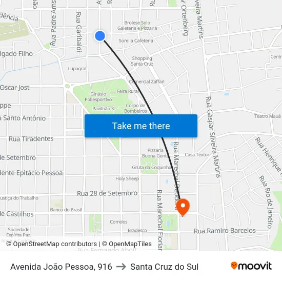 Avenida João Pessoa, 916 to Santa Cruz do Sul map