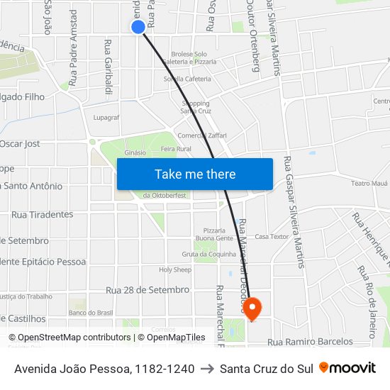 Avenida João Pessoa, 1182-1240 to Santa Cruz do Sul map