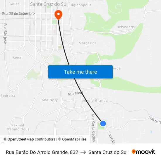 Rua Barão Do Arroio Grande, 832 to Santa Cruz do Sul map