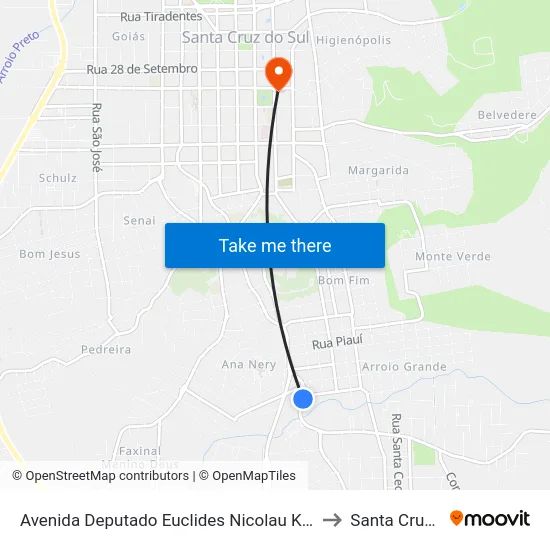 Avenida Deputado Euclides Nicolau Kliemann, 1516-1566 to Santa Cruz do Sul map