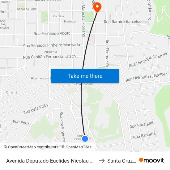 Avenida Deputado Euclides Nicolau Kliemann, 533-541 to Santa Cruz do Sul map