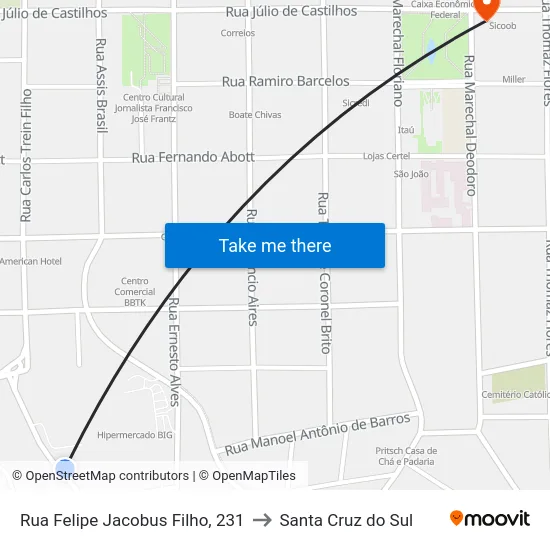 Rua Felipe Jacobus Filho, 231 to Santa Cruz do Sul map