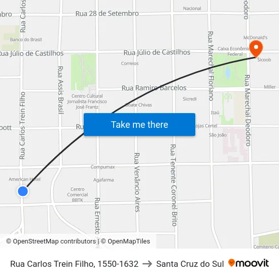 Rua Carlos Trein Filho, 1550-1632 to Santa Cruz do Sul map