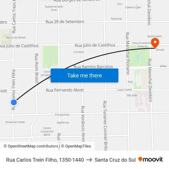 Rua Carlos Trein Filho, 1350-1440 to Santa Cruz do Sul map
