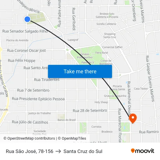 Rua São José, 78-156 to Santa Cruz do Sul map