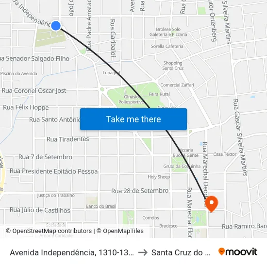 Avenida Independência, 1310-1368 to Santa Cruz do Sul map
