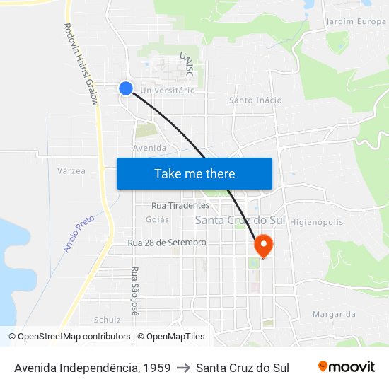 Avenida Independência, 1959 to Santa Cruz do Sul map