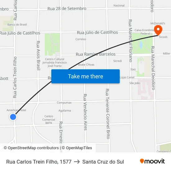 Rua Carlos Trein Filho, 1577 to Santa Cruz do Sul map