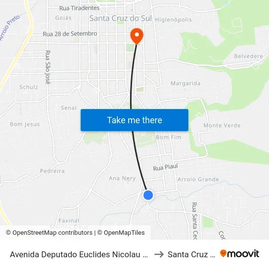 Avenida Deputado Euclides Nicolau Kliemann, 1559 to Santa Cruz do Sul map