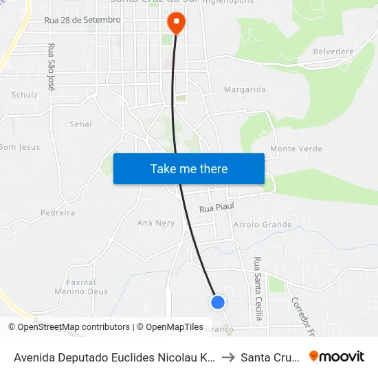 Avenida Deputado Euclides Nicolau Kliemann, 2199-2201 to Santa Cruz do Sul map