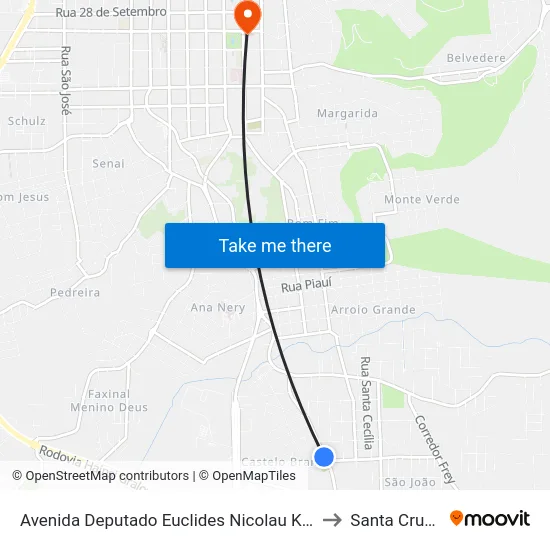 Avenida Deputado Euclides Nicolau Kliemann, 2213-2219 to Santa Cruz do Sul map