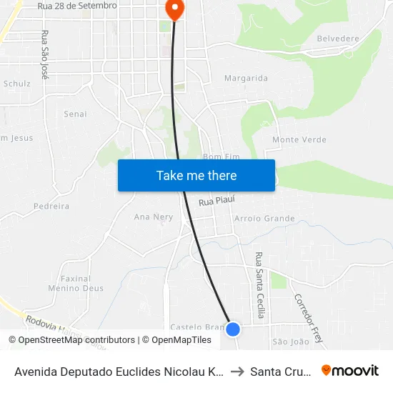 Avenida Deputado Euclides Nicolau Kliemann, 2213-2219 to Santa Cruz do Sul map