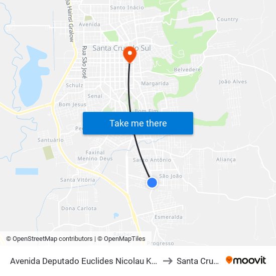 Avenida Deputado Euclides Nicolau Kliemann, 2241-2243 to Santa Cruz do Sul map