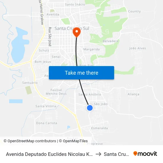 Avenida Deputado Euclides Nicolau Kliemann, 2241-2243 to Santa Cruz do Sul map