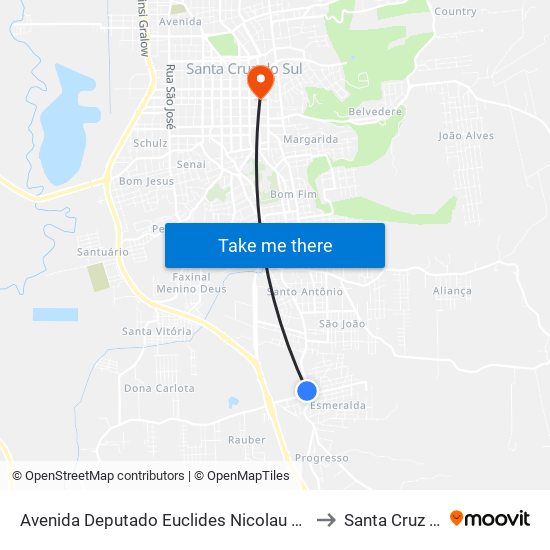 Avenida Deputado Euclides Nicolau Kliemann, 3977 to Santa Cruz do Sul map
