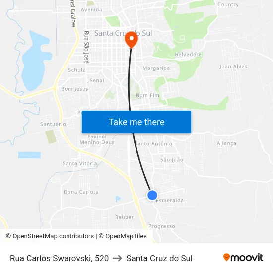Rua Carlos Swarovski, 520 to Santa Cruz do Sul map
