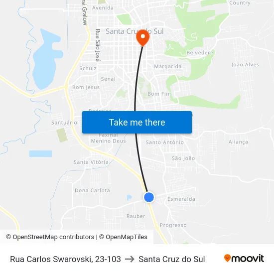 Rua Carlos Swarovski, 23-103 to Santa Cruz do Sul map