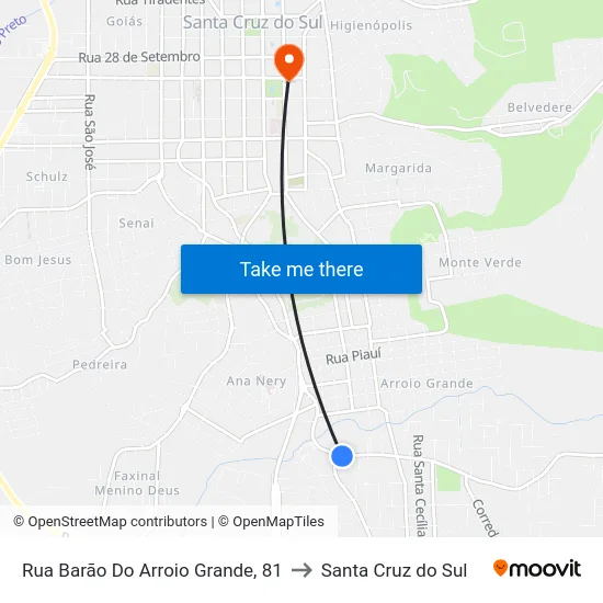 Rua Barão Do Arroio Grande, 81 to Santa Cruz do Sul map