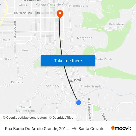 Rua Barão Do Arroio Grande, 201-271 to Santa Cruz do Sul map